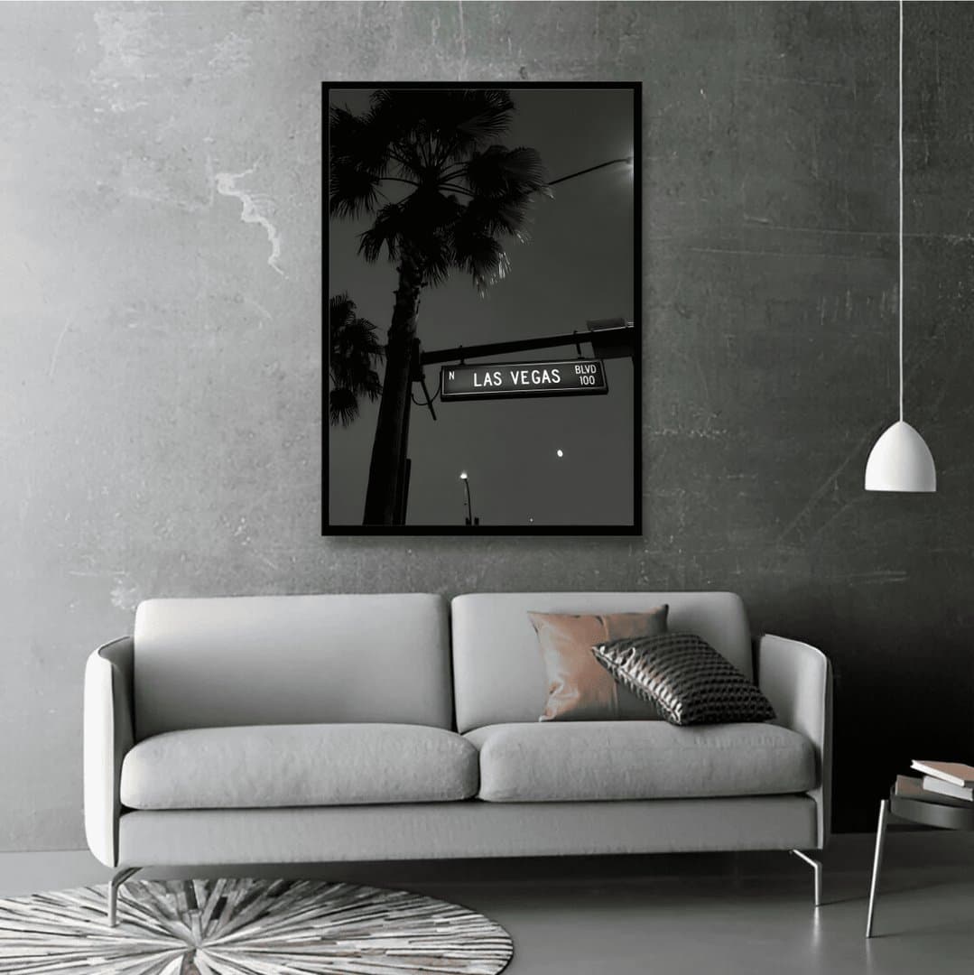 Las Vegas Street (Black & White Aesthetic) Frame & Poster | HD Acrylic Black & White Aesthetic Wall Decor for Home & Office | Wall Ready Design Frames & Posters 3