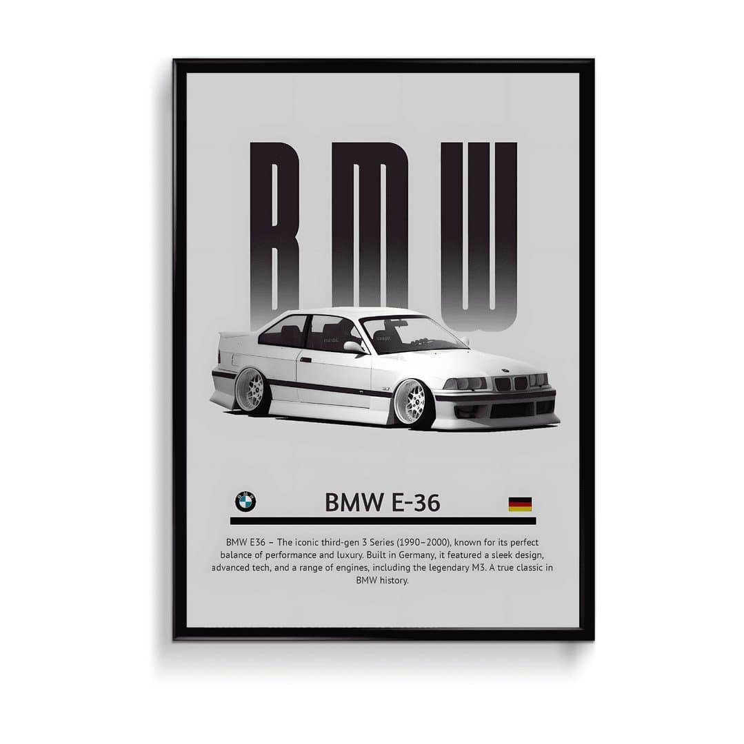 BMW E36 Car Frame & Poster | HD Acrylic Car Wall Decor for Home & Office | Wall Ready Design Frames & Posters 1