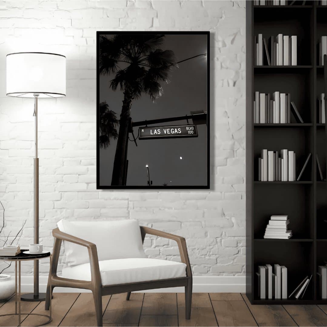Las Vegas Street (Black & White Aesthetic) Frame & Poster | HD Acrylic Black & White Aesthetic Wall Decor for Home & Office | Wall Ready Design Frames & Posters 5