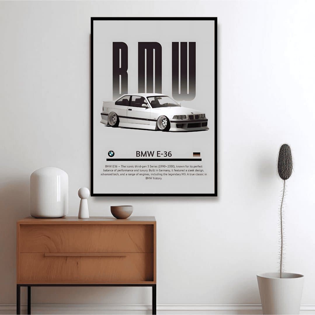 BMW E36 Car Frame & Poster | HD Acrylic Car Wall Decor for Home & Office | Wall Ready Design Frames & Posters 4