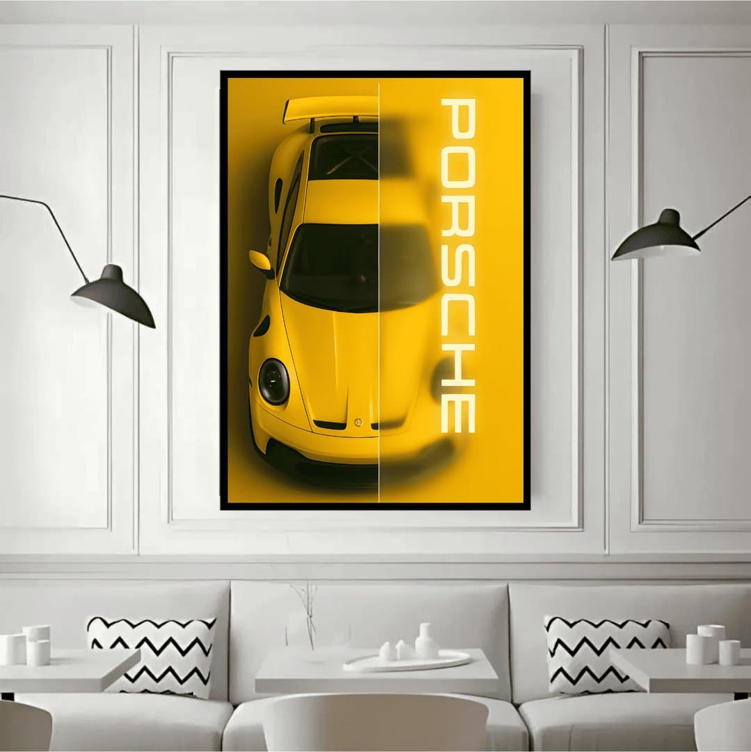 Porsche 911 (Yellow) Car Frame & Poster | HD Acrylic Car Wall Decor for Home & Office | Wall Ready Design Frames & Posters 3