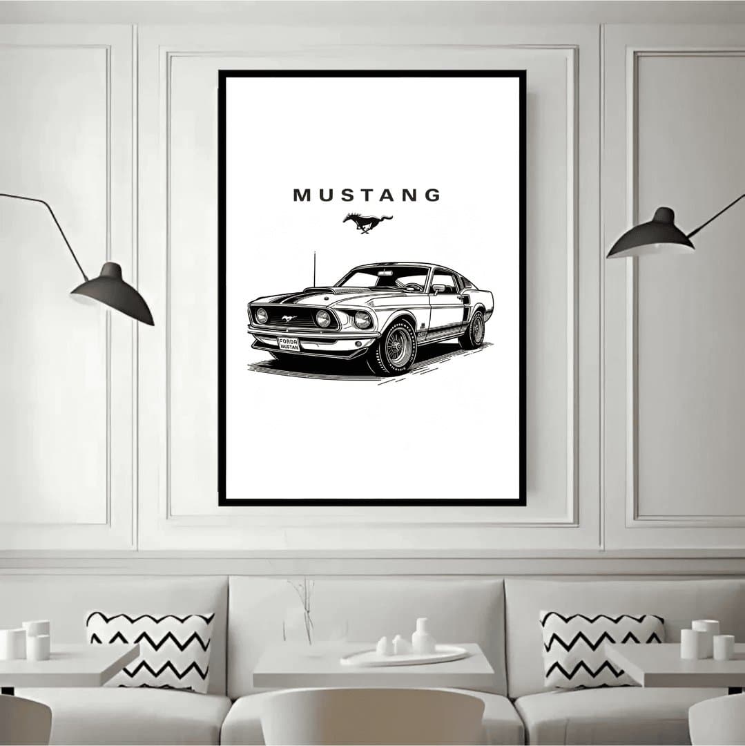 Ford Mustang Vintage Car Frame & Poster | HD Acrylic Car Wall Decor for Home & Office | Wall Ready Design Frames & Posters 4