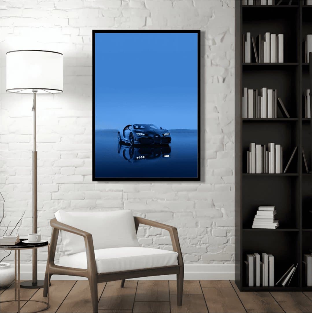 Monochromatic Blue Bugatti Chiron Frames & Poster | HD Acrylic Car Wall Decor for Home & Office | Wall Ready Design Frames & Posters 2