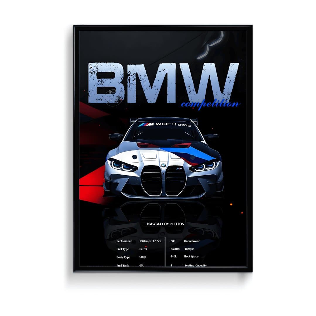 BMW M4 Competition Car Frame & Poster | HD Acrylic Car Wall Decor for Home & Office | Wall Ready Design Frames & Posters 1