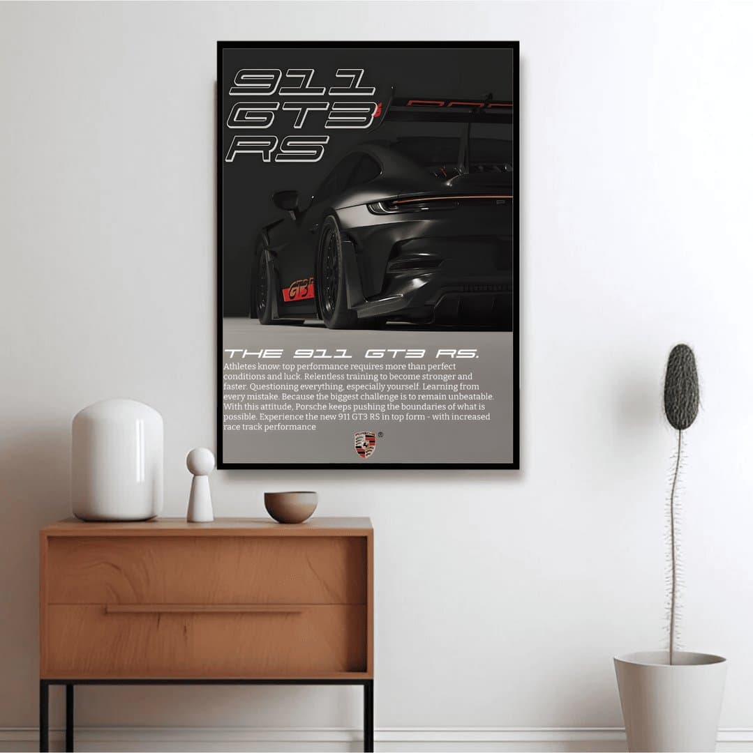 Black Porsche 911 GT3 RS Car Frame & Poster | HD Acrylic Car Wall Decor for Home & Office | Wall Ready Design Frames & Posters 4