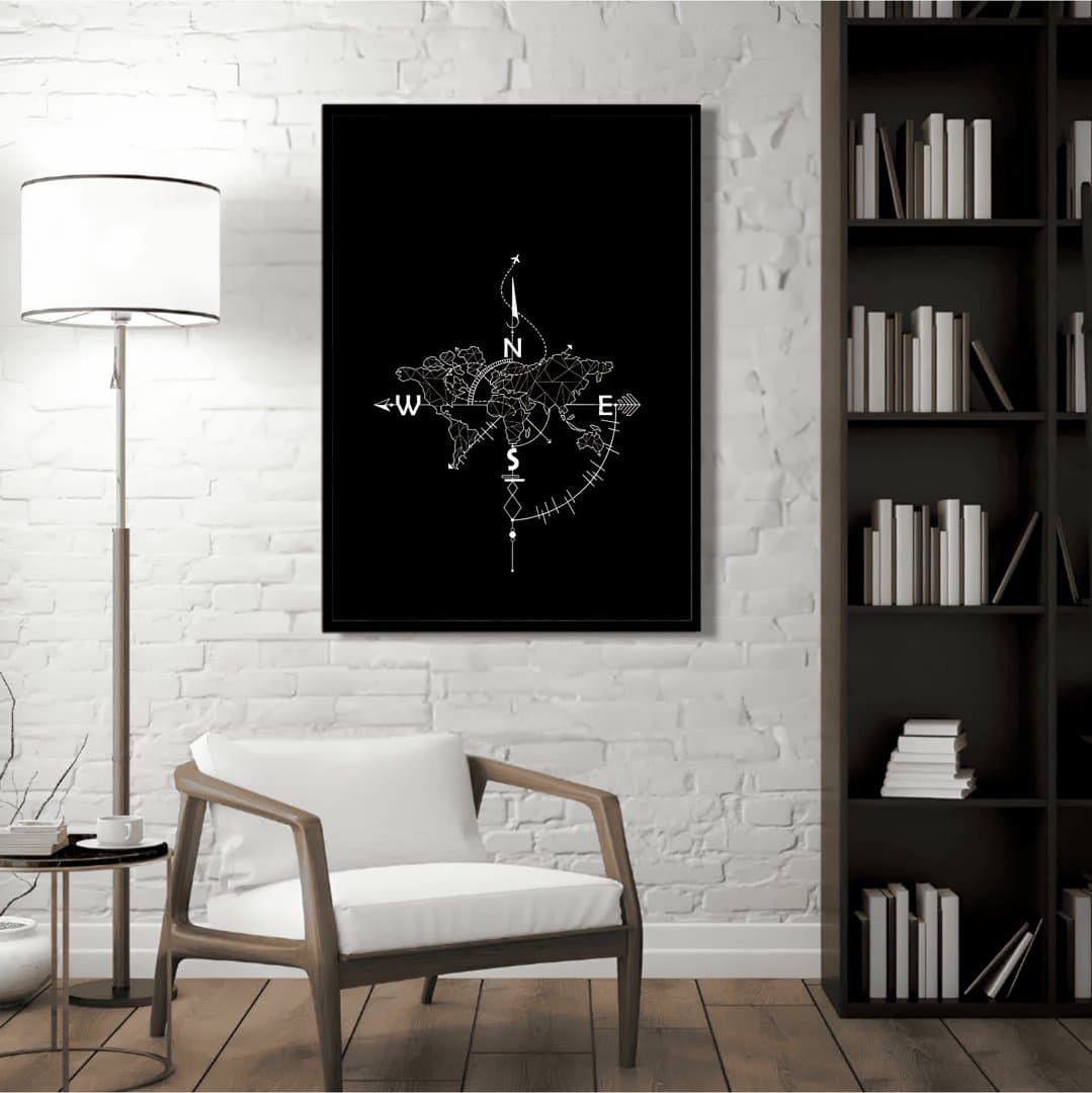 World Compass Minimalist Art (Black & White Aesthetic) Frame & Poster | HD Acrylic Black & White Aesthetic Wall Decor for Home & Office | Wall Ready Design Frames & Posters 5