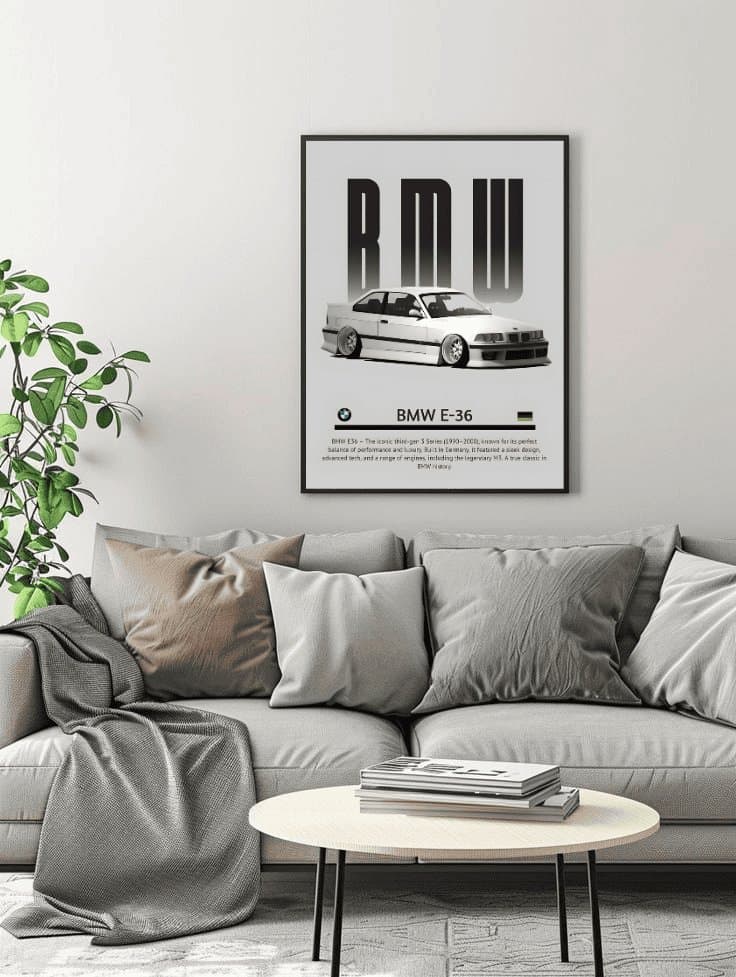 BMW E36 Car Frame & Poster | HD Acrylic Car Wall Decor for Home & Office | Wall Ready Design Frames & Posters 3