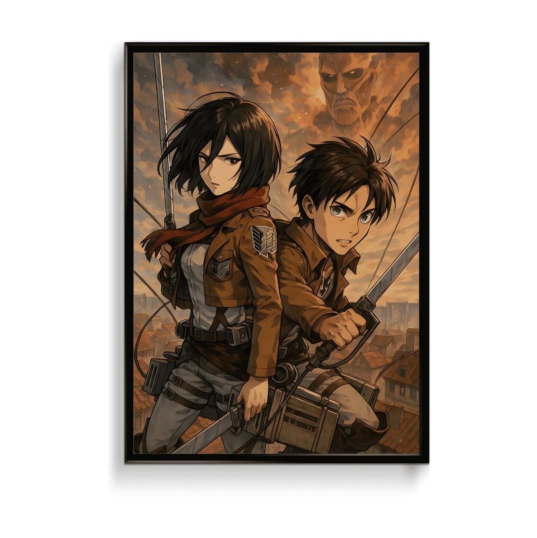 Eren Jeager & Mikasa Ackerman (Attack on Titan) Frame & Poster | HD Acrylic Anime Wall Decor for Home & Office | Wall Ready Design Frames & Posters 1