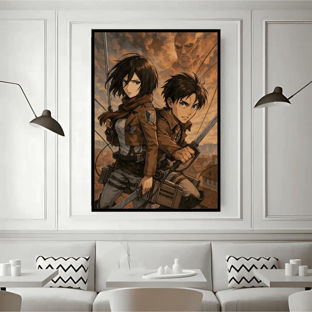 Eren Jeager & Mikasa Ackerman (Attack on Titan) Frame & Poster | HD Acrylic Anime Wall Decor for Home & Office | Wall Ready Design Frames & Posters 3