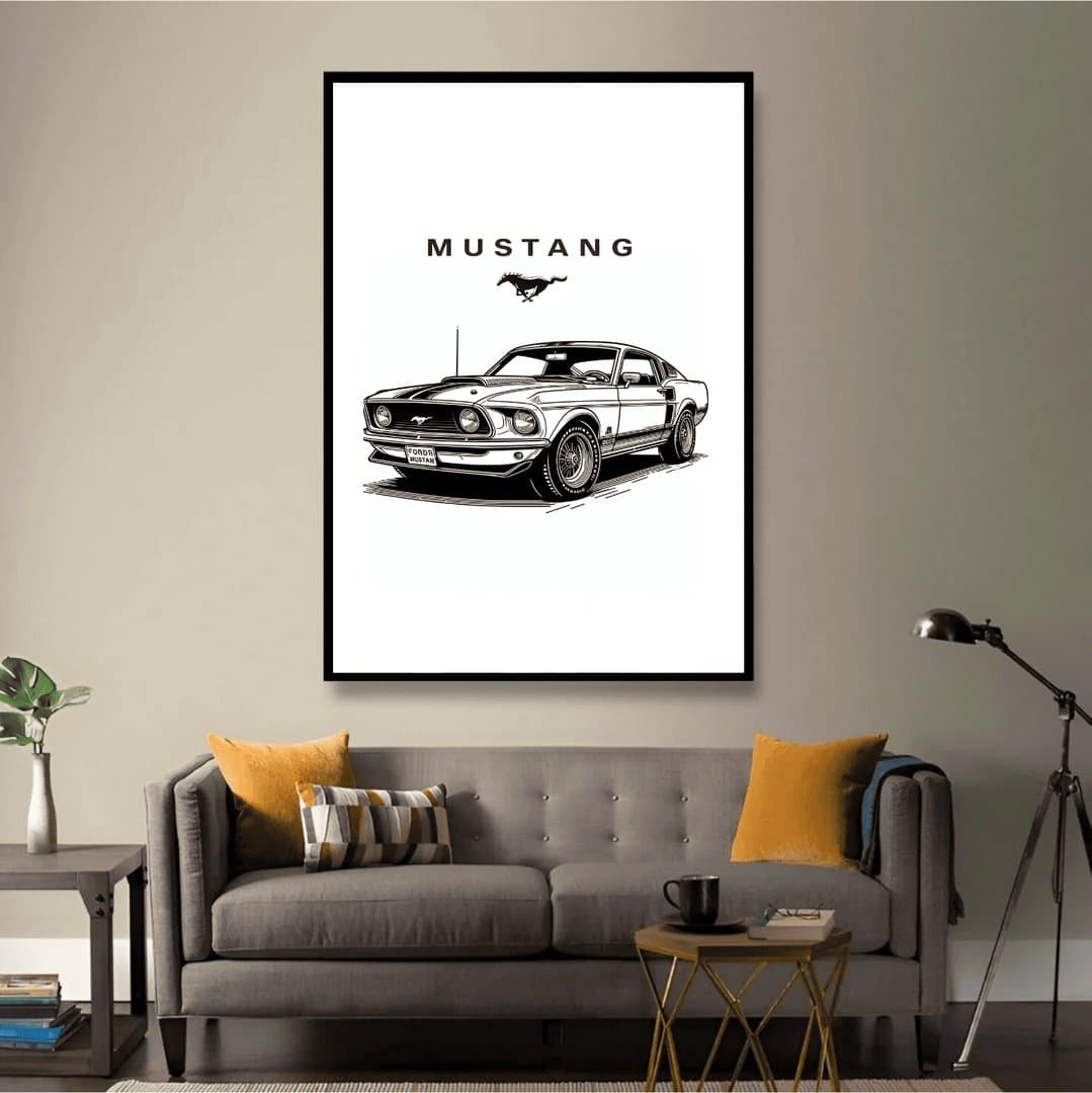 Ford Mustang Vintage Car Frame & Poster | HD Acrylic Car Wall Decor for Home & Office | Wall Ready Design Frames & Posters 3