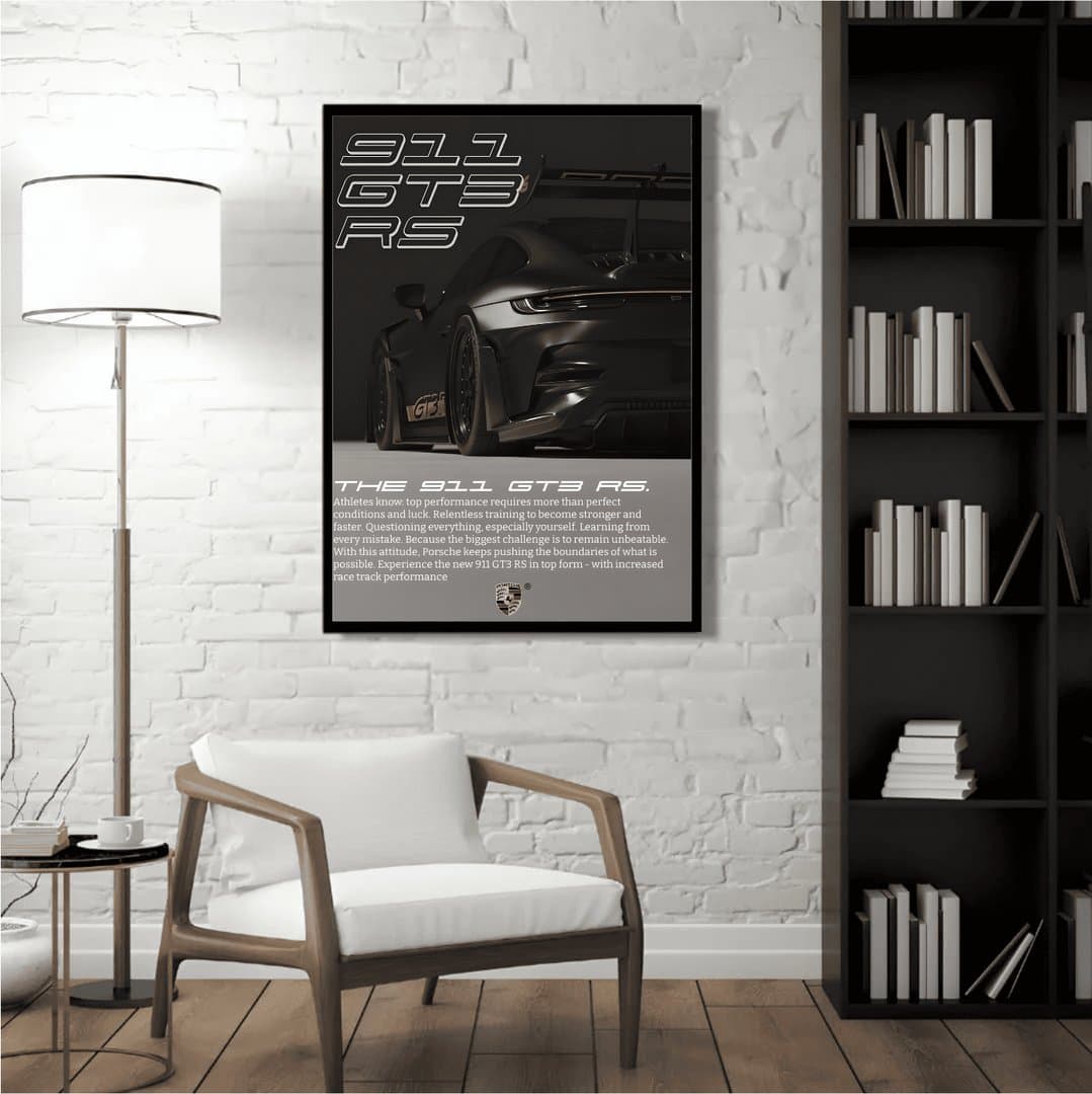 Black Porsche 911 GT3 RS Car Frame & Poster | HD Acrylic Car Wall Decor for Home & Office | Wall Ready Design Frames & Posters 5
