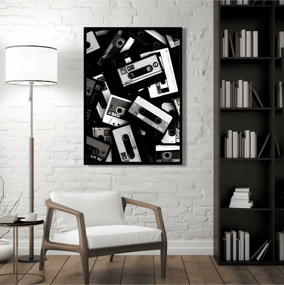 Vintage Compact Cassette Tapes (Black & White Aesthetic) Frame & Poster | HD Acrylic Black & White Aesthetic Wall Decor for Home & Office | Wall Ready Design Frames & Posters 4