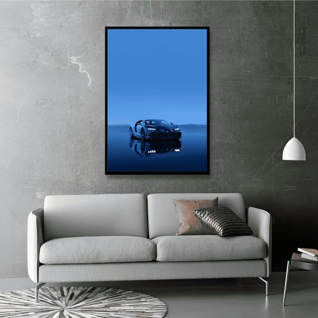 Monochromatic Blue Bugatti Chiron Frames & Poster | HD Acrylic Car Wall Decor for Home & Office | Wall Ready Design Frames & Posters 4