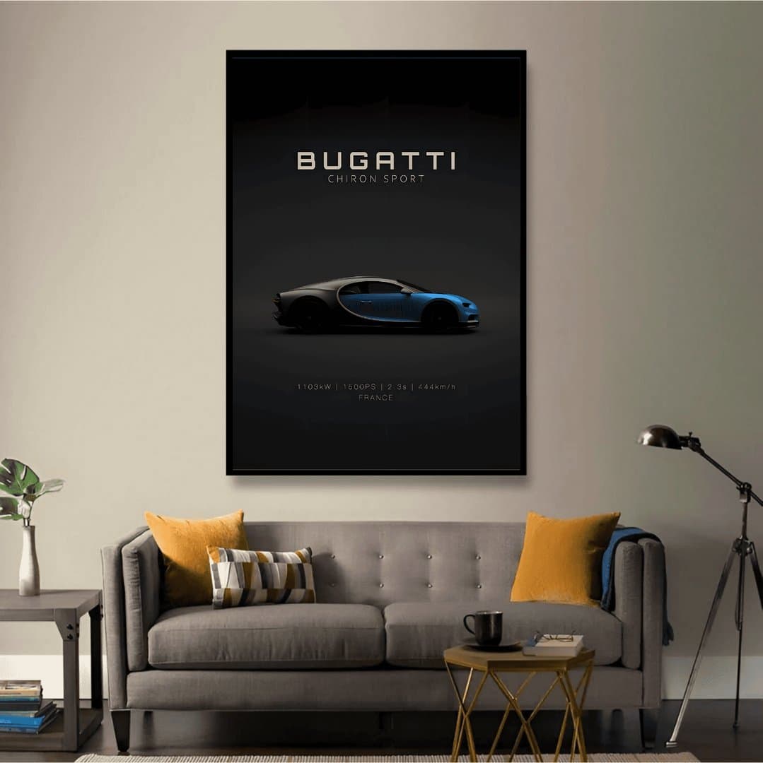 Bugatti Chiron Sport Hypercar Frames & Poster | HD Acrylic Car Wall Decor for Home & Office | Wall Ready Design Frames & Posters 2