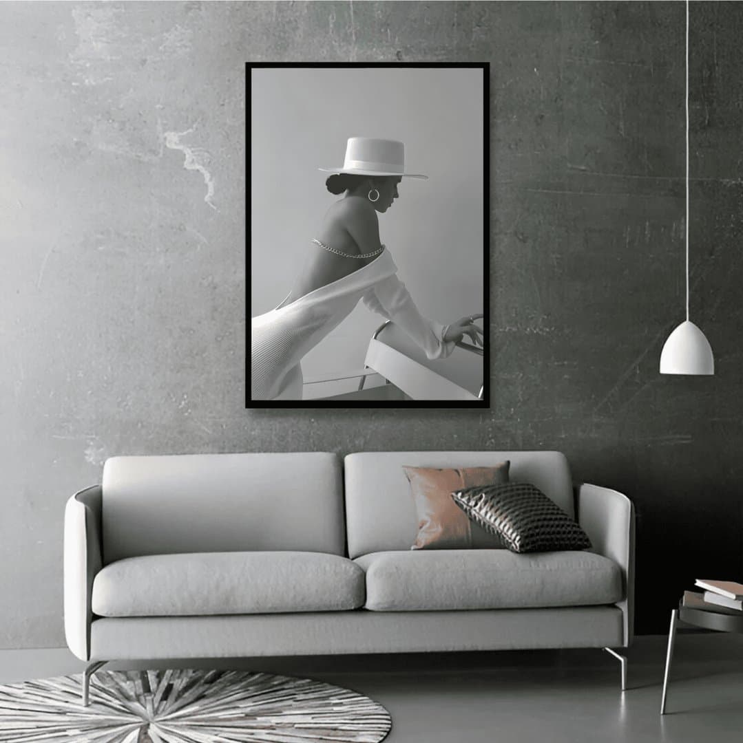 Elegant Muse in White Hat (For Her) Frame & Poster | HD Acrylic For Her Wall Decor for Home & Office | Wall Ready Design Frames & Posters 4