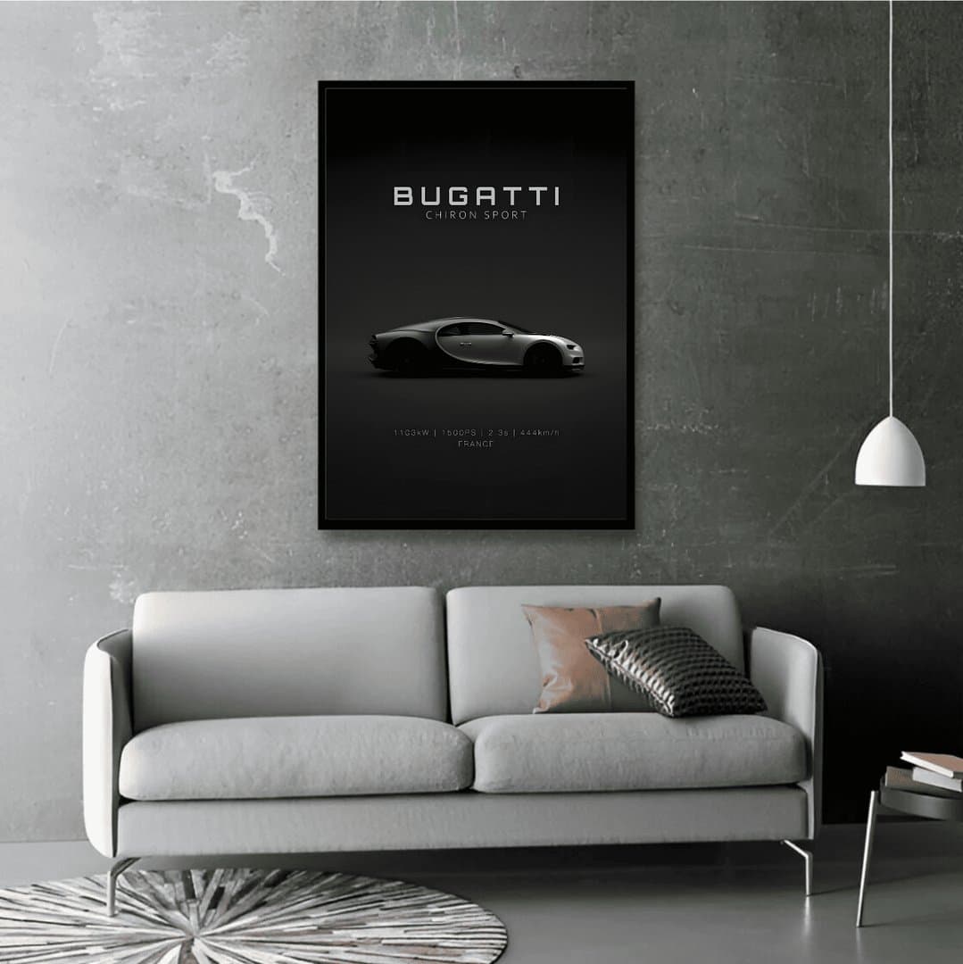 Bugatti Chiron Sport Minimalist Automotive Frames & Poster | HD Acrylic Car Wall Decor for Home & Office | Wall Ready Design Frames & Posters 4