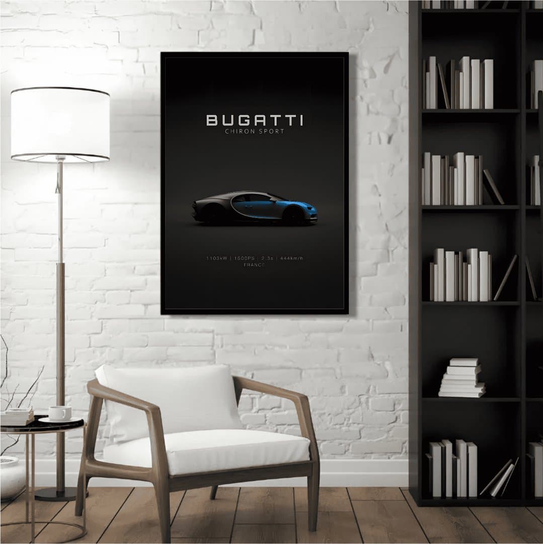 Bugatti Chiron Sport Hypercar Frames & Poster | HD Acrylic Car Wall Decor for Home & Office | Wall Ready Design Frames & Posters 5