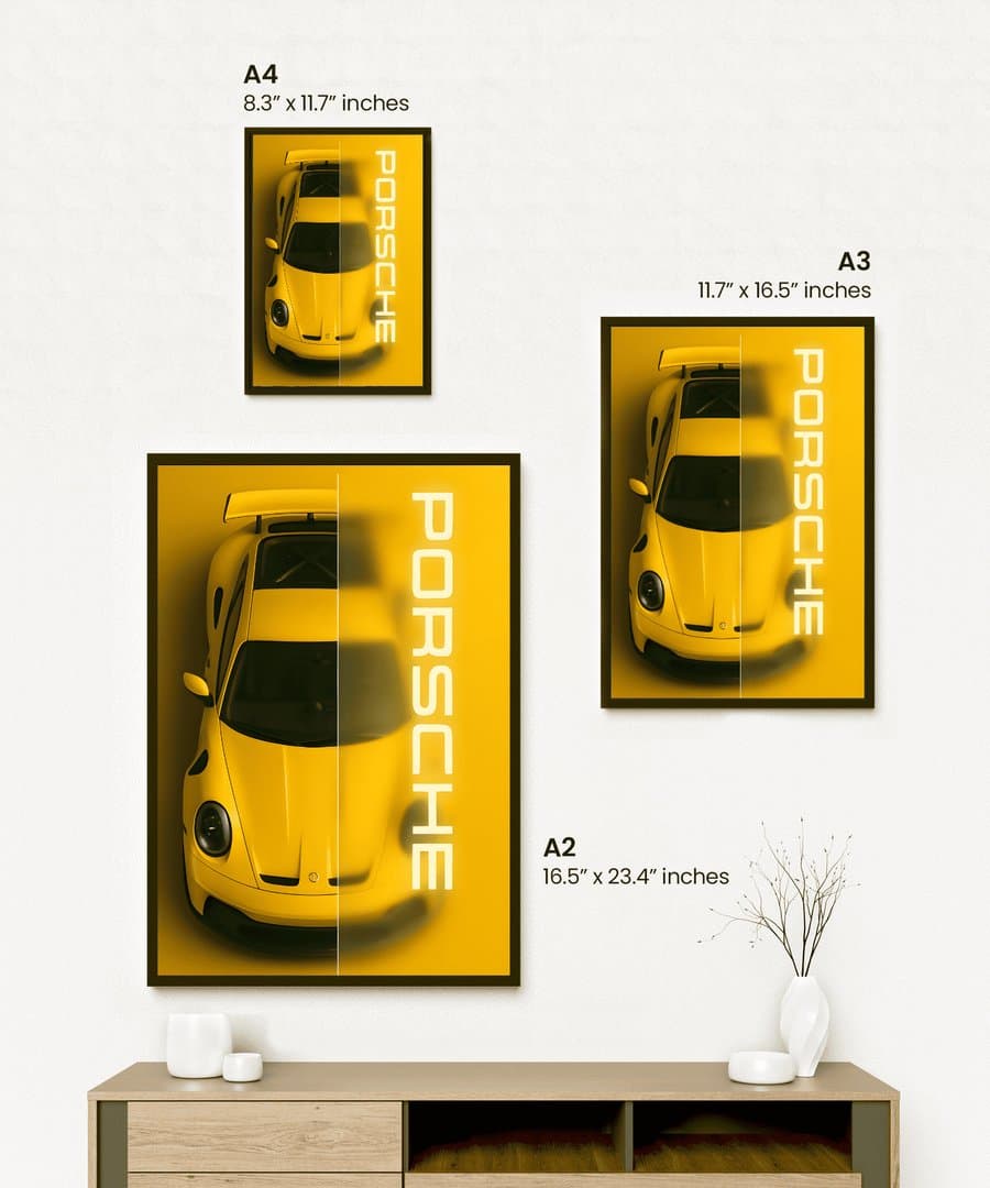 Porsche 911 (Yellow) Car Frame & Poster | HD Acrylic Car Wall Decor for Home & Office | Wall Ready Design Frames & Posters 2