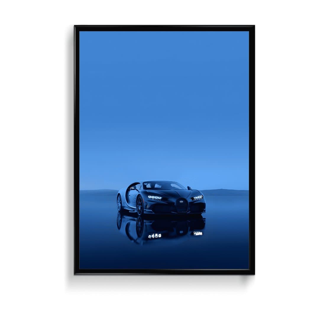 Monochromatic Blue Bugatti Chiron Frames & Poster | HD Acrylic Car Wall Decor for Home & Office | Wall Ready Design Frames & Posters 1