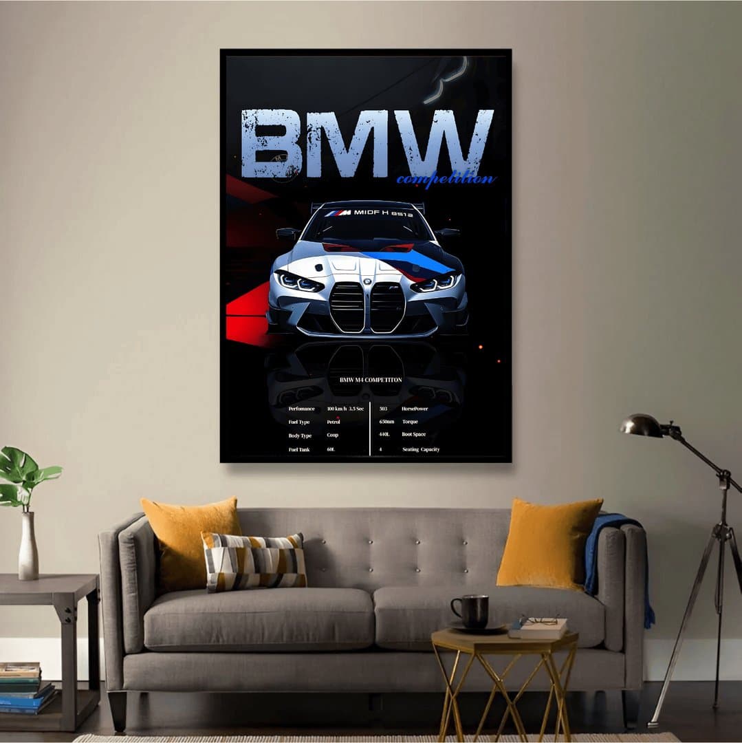 BMW M4 Competition Car Frame & Poster | HD Acrylic Car Wall Decor for Home & Office | Wall Ready Design Frames & Posters 4