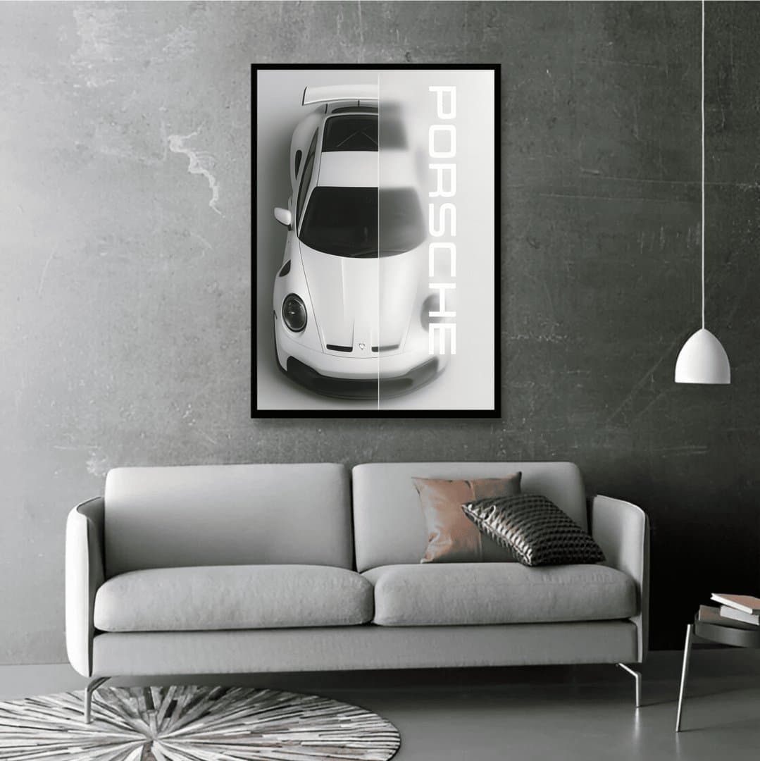Porsche 911 (White) Car Frame & Poster | HD Acrylic Car Wall Decor for Home & Office | Wall Ready Design Frames & Posters 4