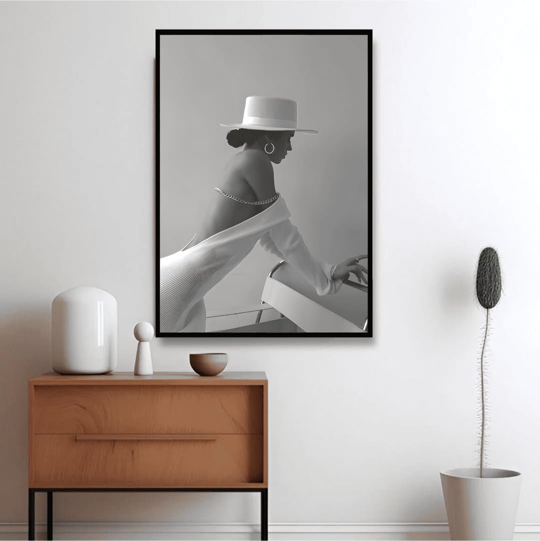 Elegant Muse in White Hat (For Her) Frame & Poster | HD Acrylic For Her Wall Decor for Home & Office | Wall Ready Design Frames & Posters 5