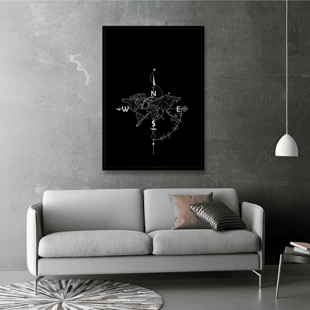 World Compass Minimalist Art (Black & White Aesthetic) Frame & Poster | HD Acrylic Black & White Aesthetic Wall Decor for Home & Office | Wall Ready Design Frames & Posters 4