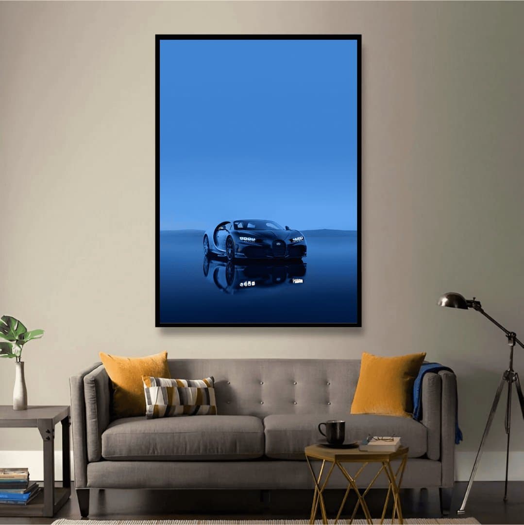 Monochromatic Blue Bugatti Chiron Frames & Poster | HD Acrylic Car Wall Decor for Home & Office | Wall Ready Design Frames & Posters 5