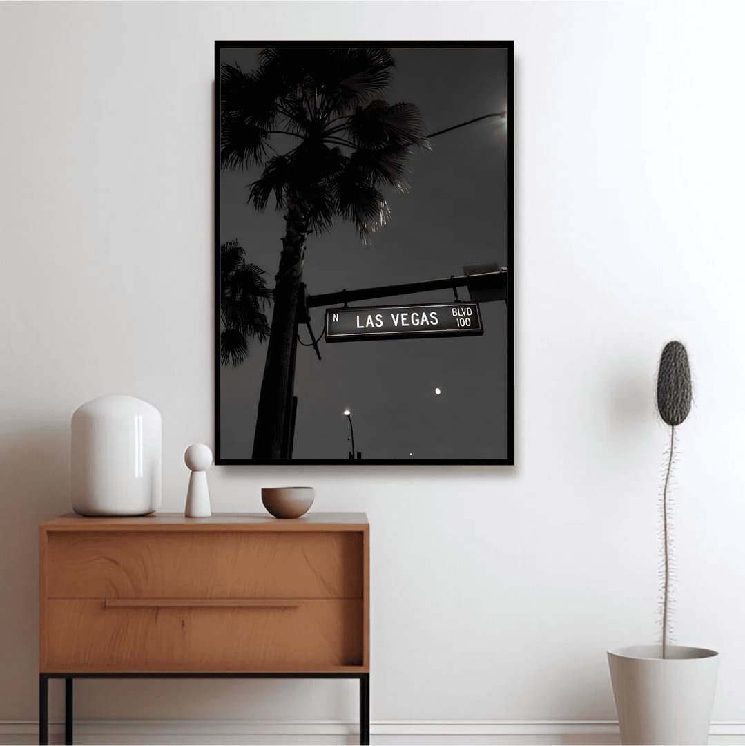 Las Vegas Street (Black & White Aesthetic) Frame & Poster | HD Acrylic Black & White Aesthetic Wall Decor for Home & Office | Wall Ready Design Frames & Posters 4