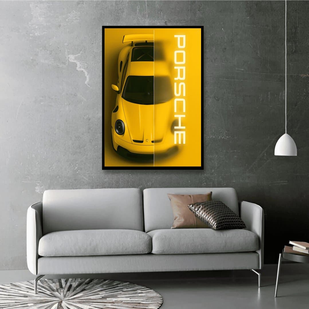 Porsche 911 (Yellow) Car Frame & Poster | HD Acrylic Car Wall Decor for Home & Office | Wall Ready Design Frames & Posters 4
