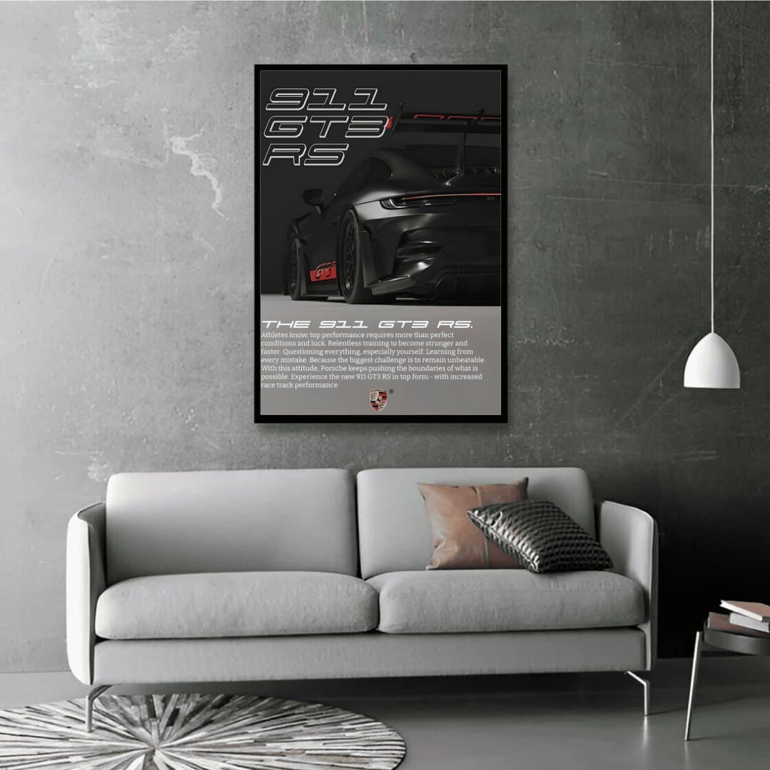 Black Porsche 911 GT3 RS Car Frame & Poster | HD Acrylic Car Wall Decor for Home & Office | Wall Ready Design Frames & Posters 3