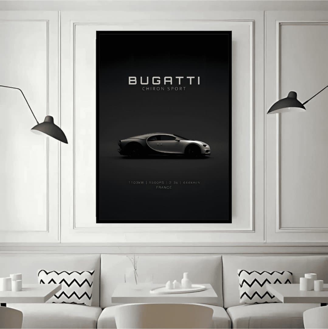 Bugatti Chiron Sport Minimalist Automotive Frames & Poster | HD Acrylic Car Wall Decor for Home & Office | Wall Ready Design Frames & Posters 5