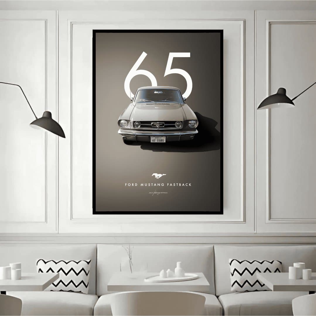 1965 Ford Mustang Fastback Car Frame & Poster | HD Acrylic Car Wall Decor for Home & Office | Wall Ready Design Frames & Posters 2