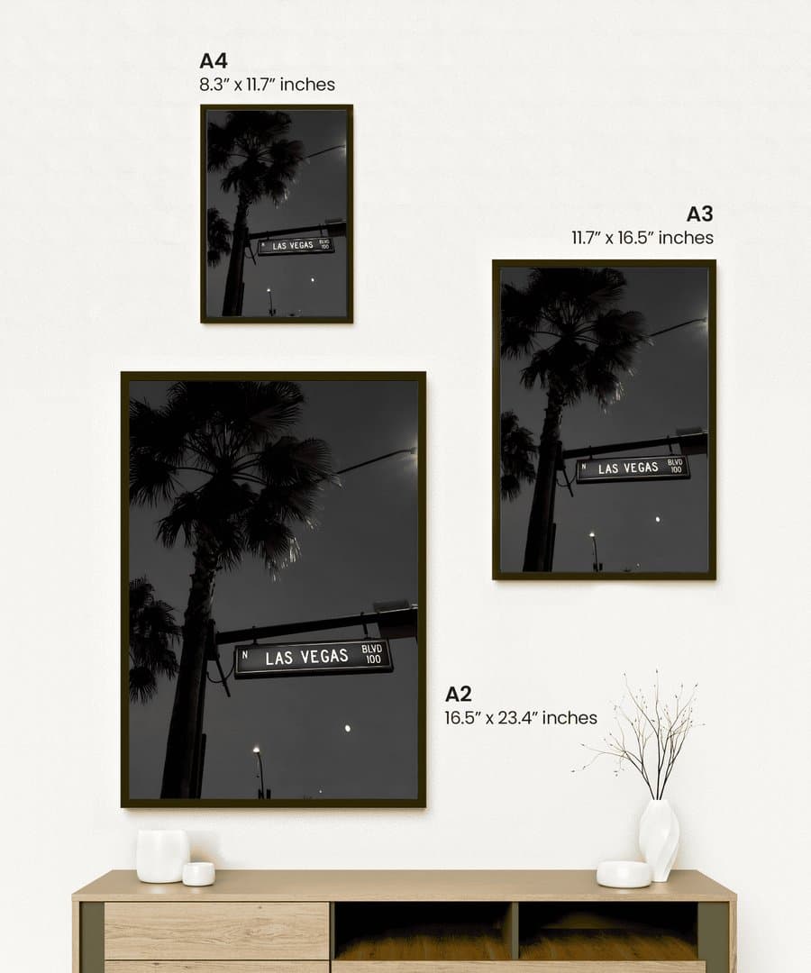 Las Vegas Street (Black & White Aesthetic) Frame & Poster | HD Acrylic Black & White Aesthetic Wall Decor for Home & Office | Wall Ready Design Frames & Posters 2