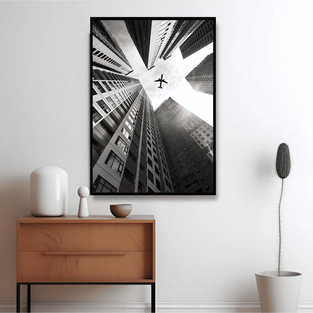 Skyline Buildings (Black & White Aesthetic) Frame & Poster | HD Acrylic Black & White Aesthetic Wall Decor for Home & Office | Wall Ready Design Frames & Posters 5