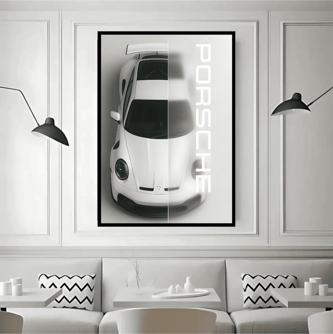 Porsche 911 (White) Car Frame & Poster | HD Acrylic Car Wall Decor for Home & Office | Wall Ready Design Frames & Posters 3