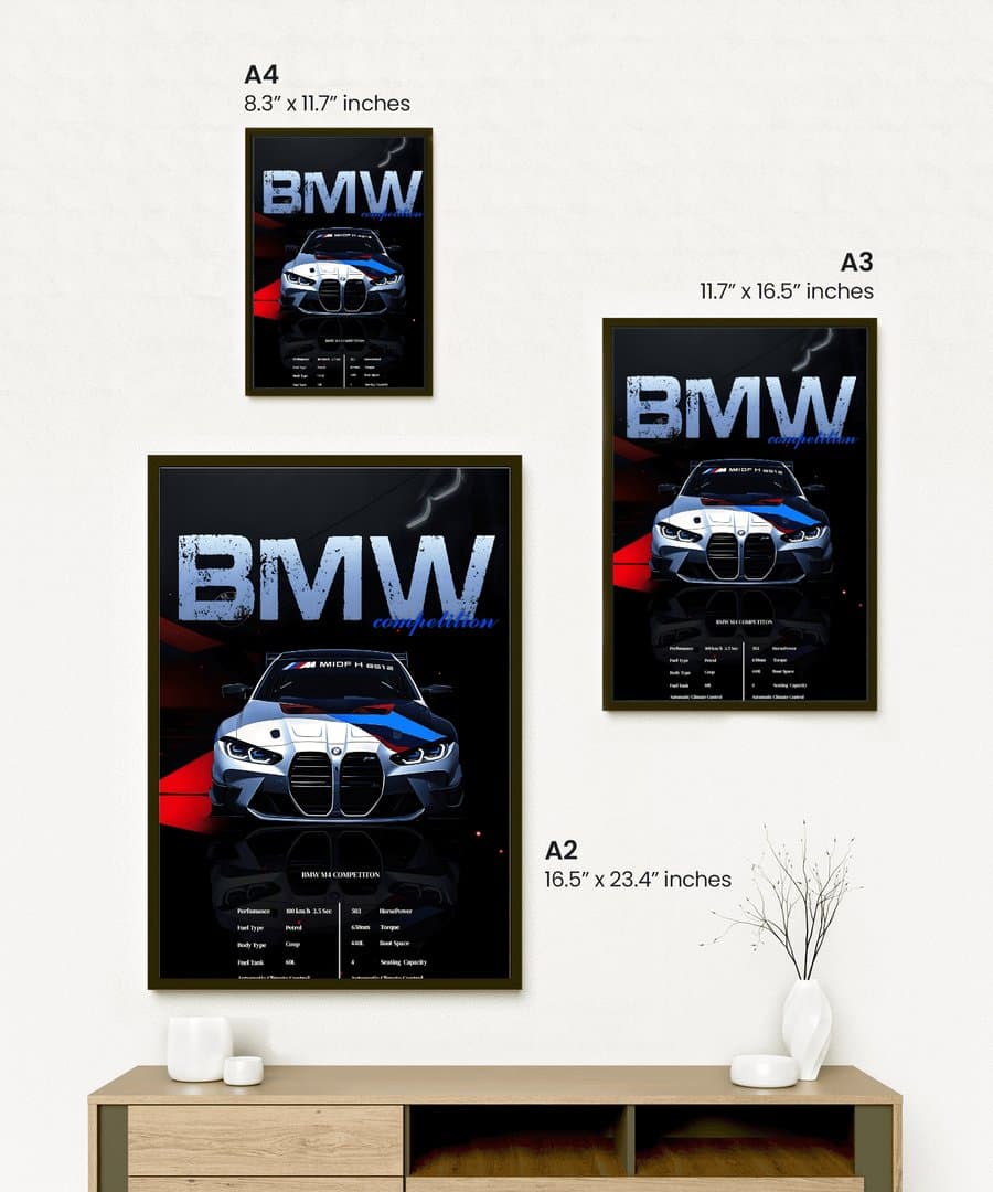 BMW M4 Competition Car Frame & Poster | HD Acrylic Car Wall Decor for Home & Office | Wall Ready Design Frames & Posters 2