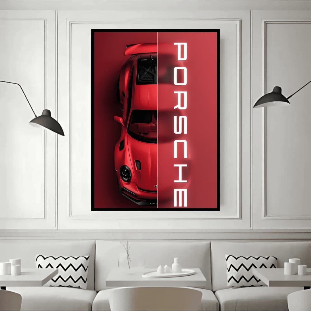 Porsche 911 (Red) Car Frame & Poster | HD Acrylic Car Wall Decor for Home & Office | Wall Ready Design Frames & Posters 3