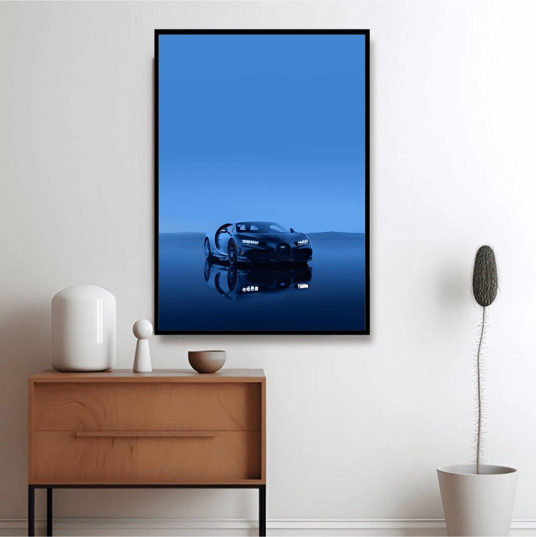 Monochromatic Blue Bugatti Chiron Frames & Poster | HD Acrylic Car Wall Decor for Home & Office | Wall Ready Design Frames & Posters 3
