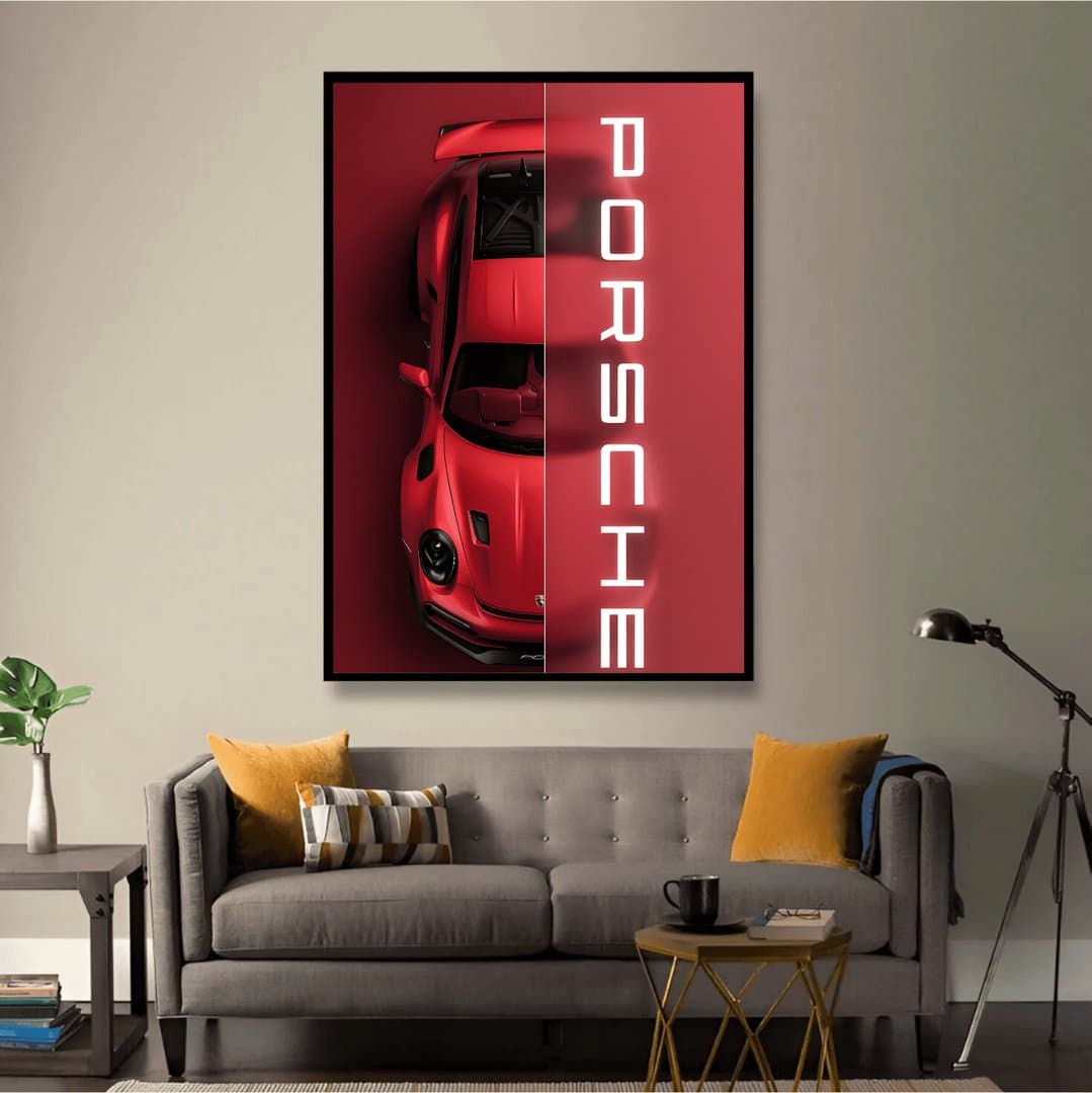 Porsche 911 (Red) Car Frame & Poster | HD Acrylic Car Wall Decor for Home & Office | Wall Ready Design Frames & Posters 4