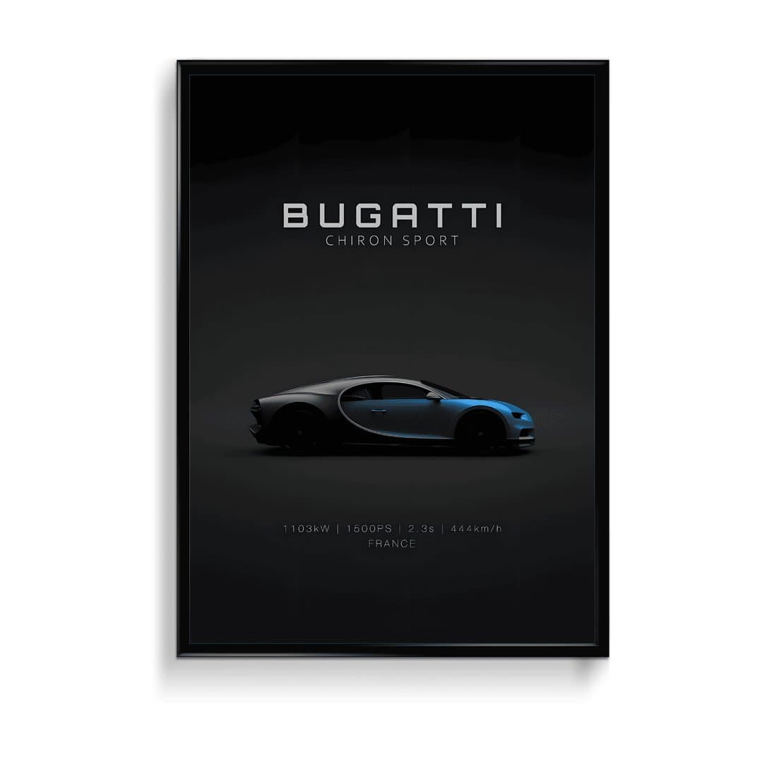 Bugatti Chiron Sport Hypercar Frames & Poster | HD Acrylic Car Wall Decor for Home & Office | Wall Ready Design Frames & Posters