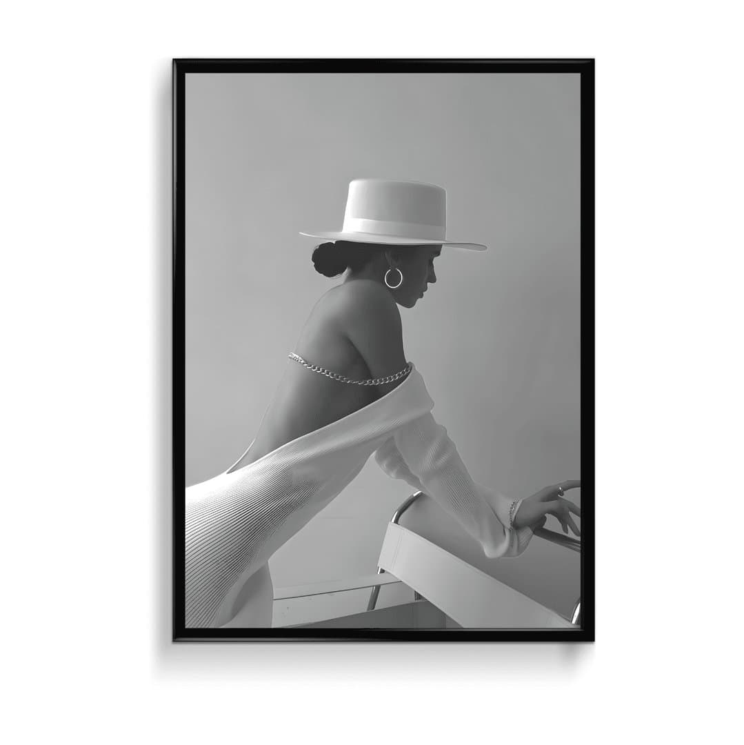 Elegant Muse in White Hat (For Her) Frame & Poster | HD Acrylic For Her Wall Decor for Home & Office | Wall Ready Design Frames & Posters