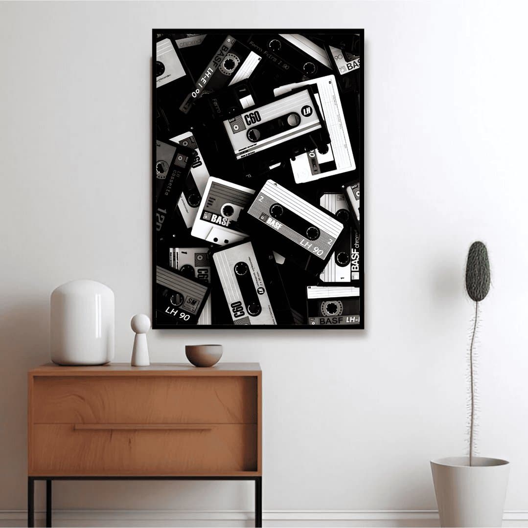 Vintage Compact Cassette Tapes (Black & White Aesthetic) Frame & Poster | HD Acrylic Black & White Aesthetic Wall Decor for Home & Office | Wall Ready Design Frames & Posters 3