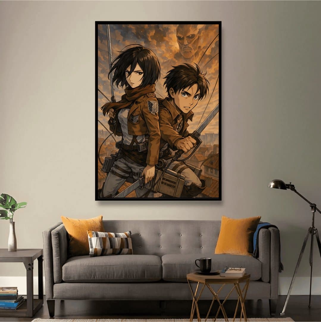 Eren Jeager & Mikasa Ackerman (Attack on Titan) Frame & Poster | HD Acrylic Anime Wall Decor for Home & Office | Wall Ready Design Frames & Posters 4