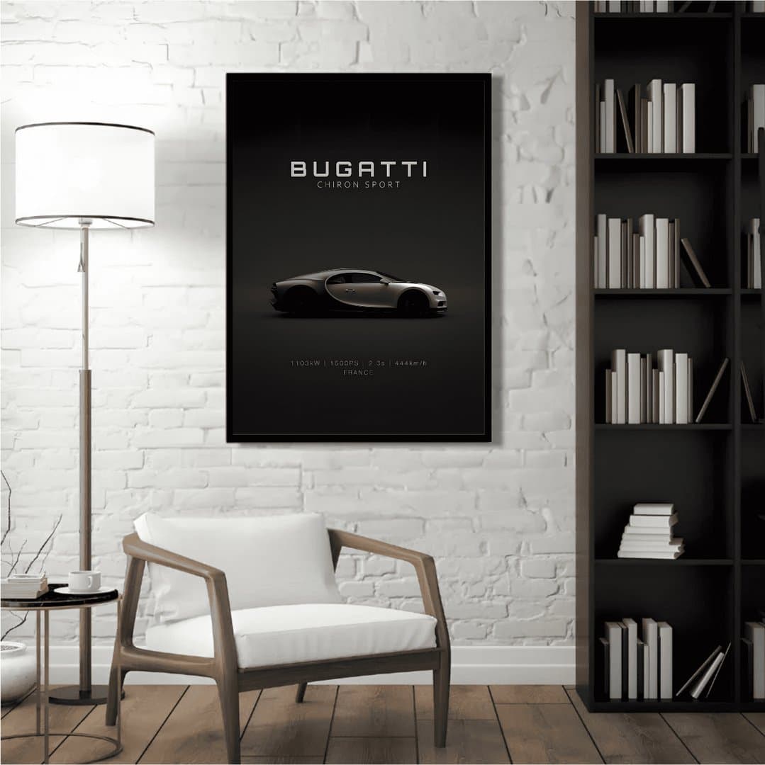Bugatti Chiron Sport Minimalist Automotive Frames & Poster | HD Acrylic Car Wall Decor for Home & Office | Wall Ready Design Frames & Posters 3