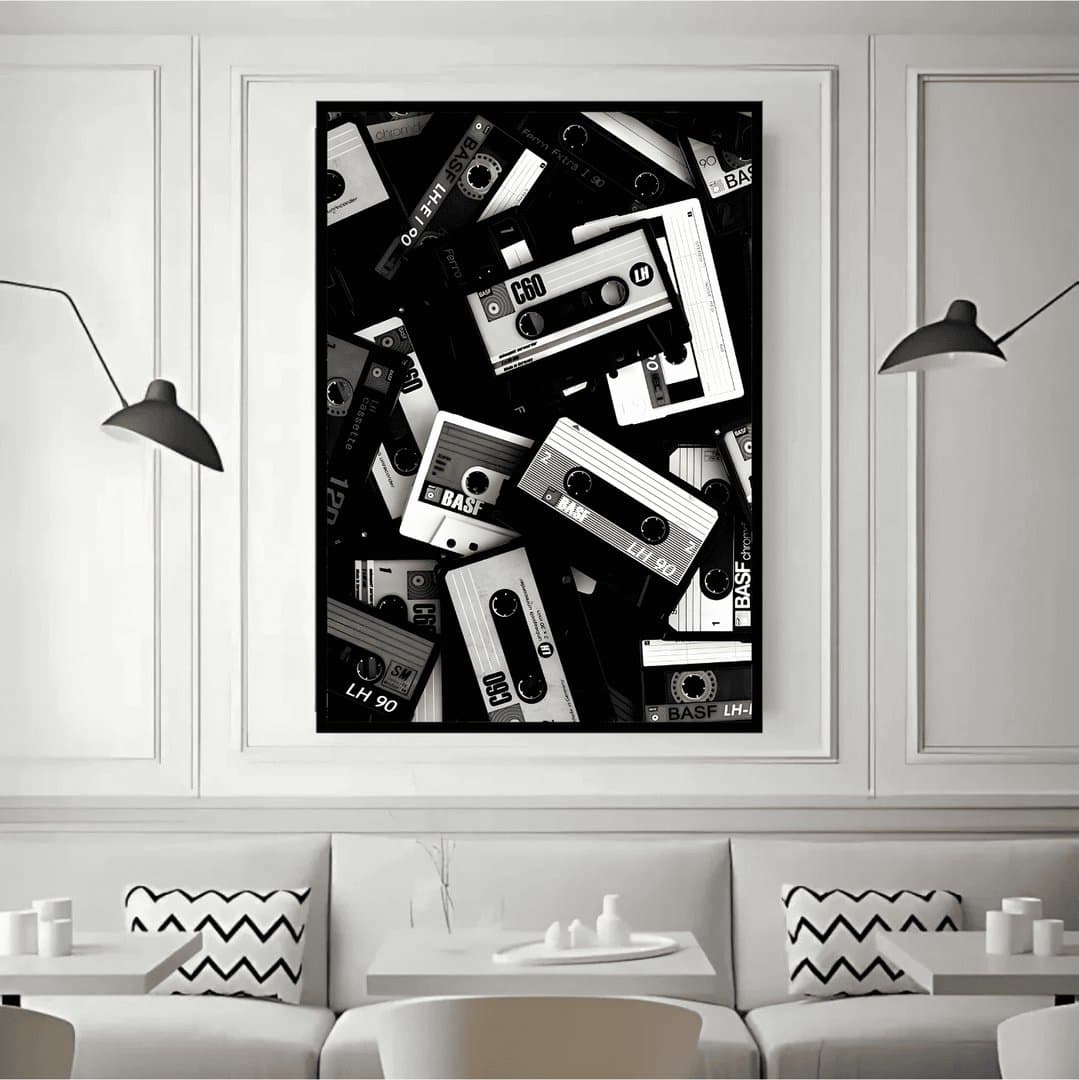 Vintage Compact Cassette Tapes (Black & White Aesthetic) Frame & Poster | HD Acrylic Black & White Aesthetic Wall Decor for Home & Office | Wall Ready Design Frames & Posters 5