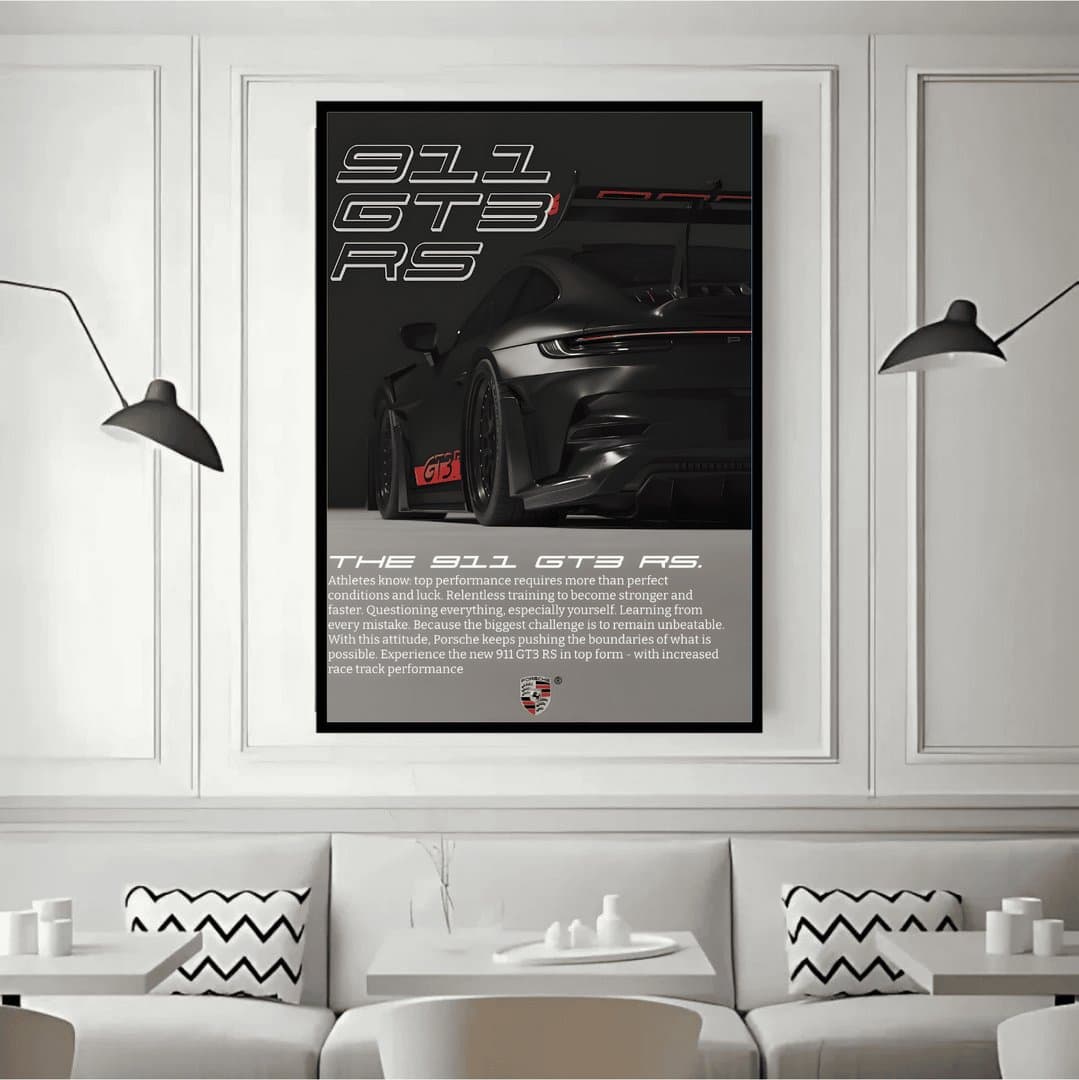 Black Porsche 911 GT3 RS Car Frame & Poster | HD Acrylic Car Wall Decor for Home & Office | Wall Ready Design Frames & Posters 2