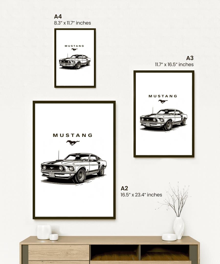 Ford Mustang Vintage Car Frame & Poster | HD Acrylic Car Wall Decor for Home & Office | Wall Ready Design Frames & Posters 2