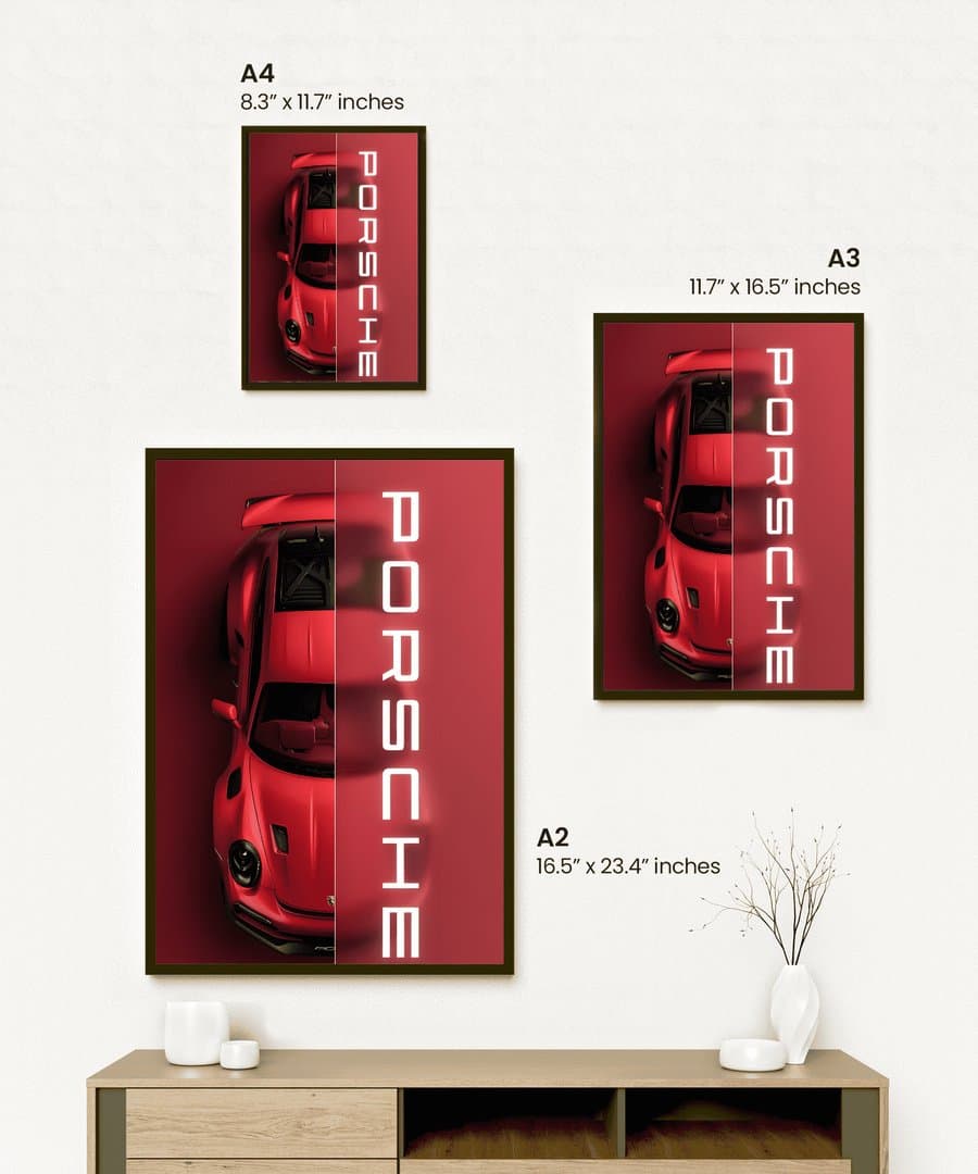Porsche 911 (Red) Car Frame & Poster | HD Acrylic Car Wall Decor for Home & Office | Wall Ready Design Frames & Posters 2