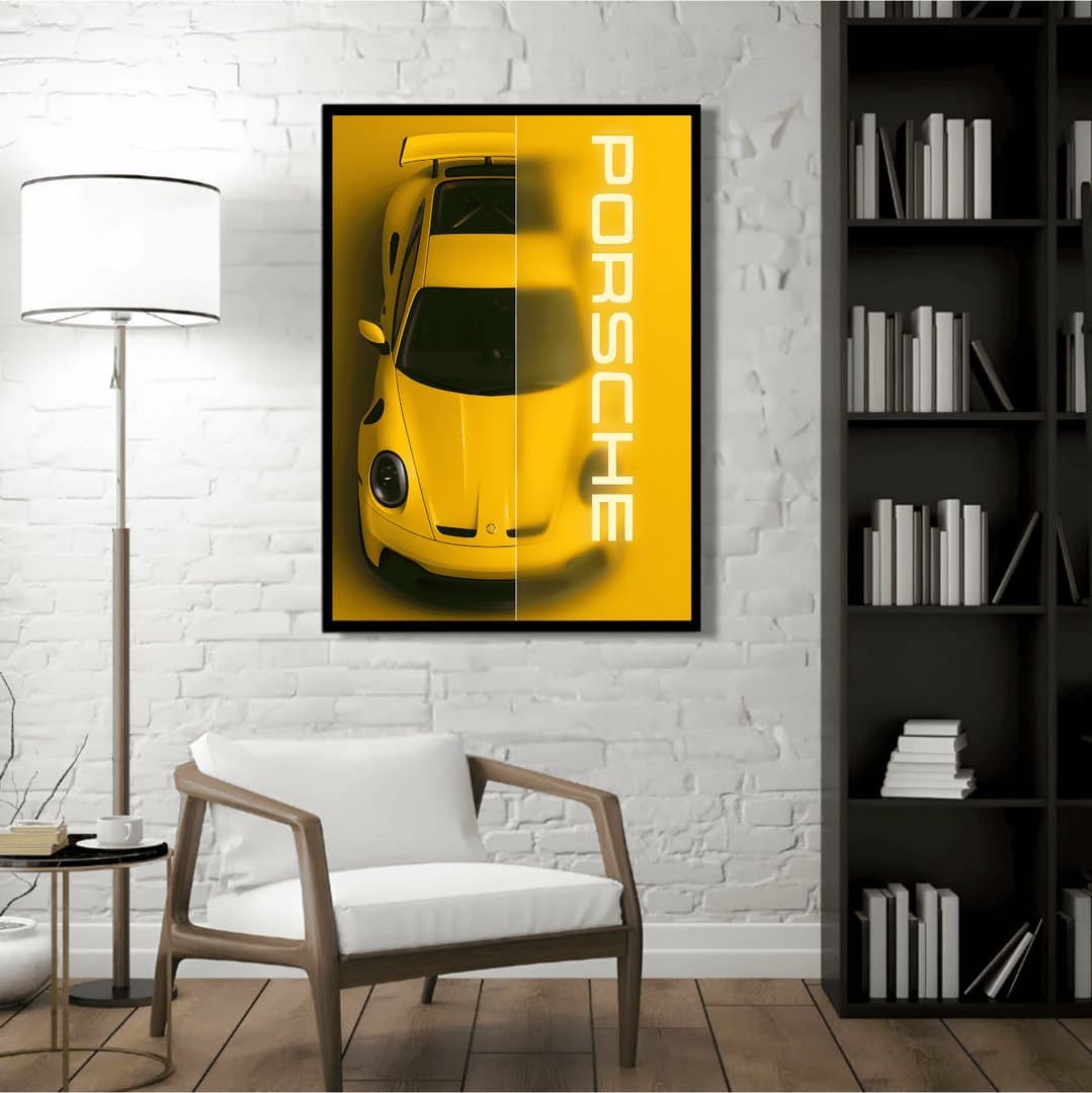 Porsche 911 (Yellow) Car Frame & Poster | HD Acrylic Car Wall Decor for Home & Office | Wall Ready Design Frames & Posters 5
